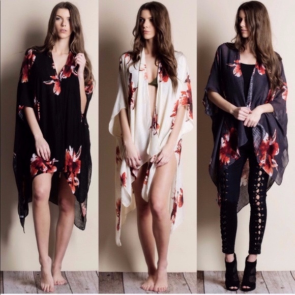 Bellanblue Accessories - Bohemian Floral print Open Front kimono Cover up